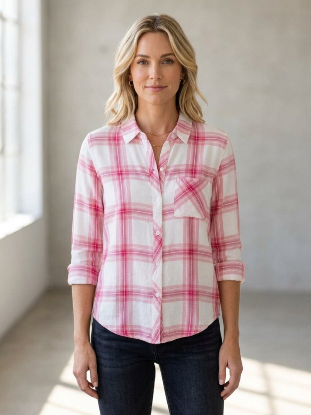 RAILS Hunter Pink Plaid Rayon Button Down Shirt M